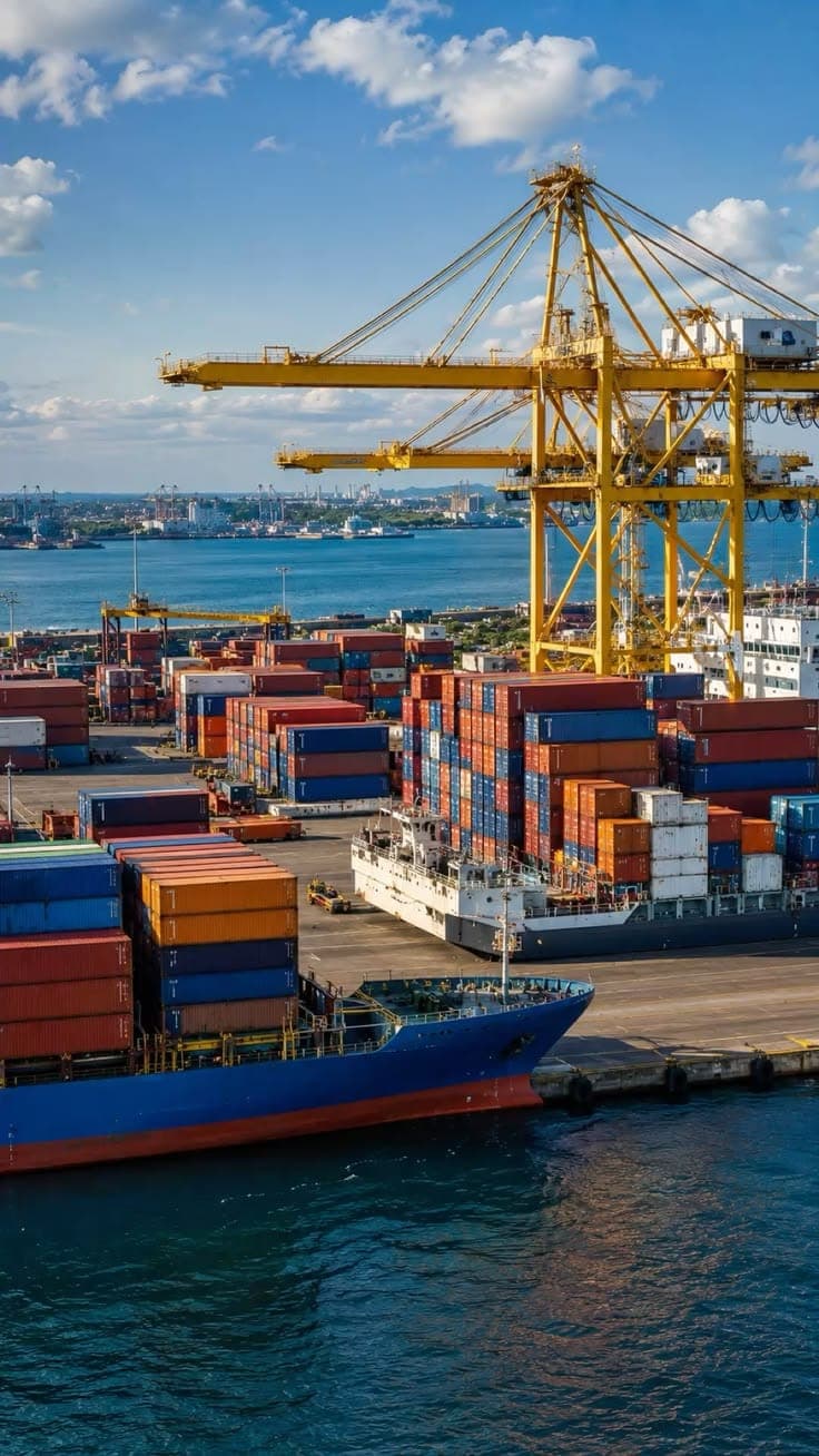 Porte-conteneurs à quai dans un port